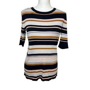 Lafayette 148 New York striped rib knit silk blend elbow length sweater size M